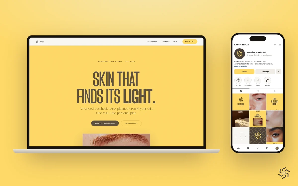 Lumière Skin · לוגו, פיד ודף נחיתה