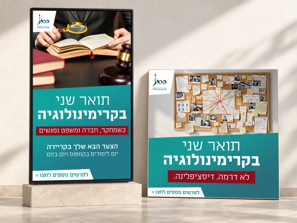 ללמוד קרימינולוגיה · שני פורמטים לקמפיין, בהדמיית תצוגה